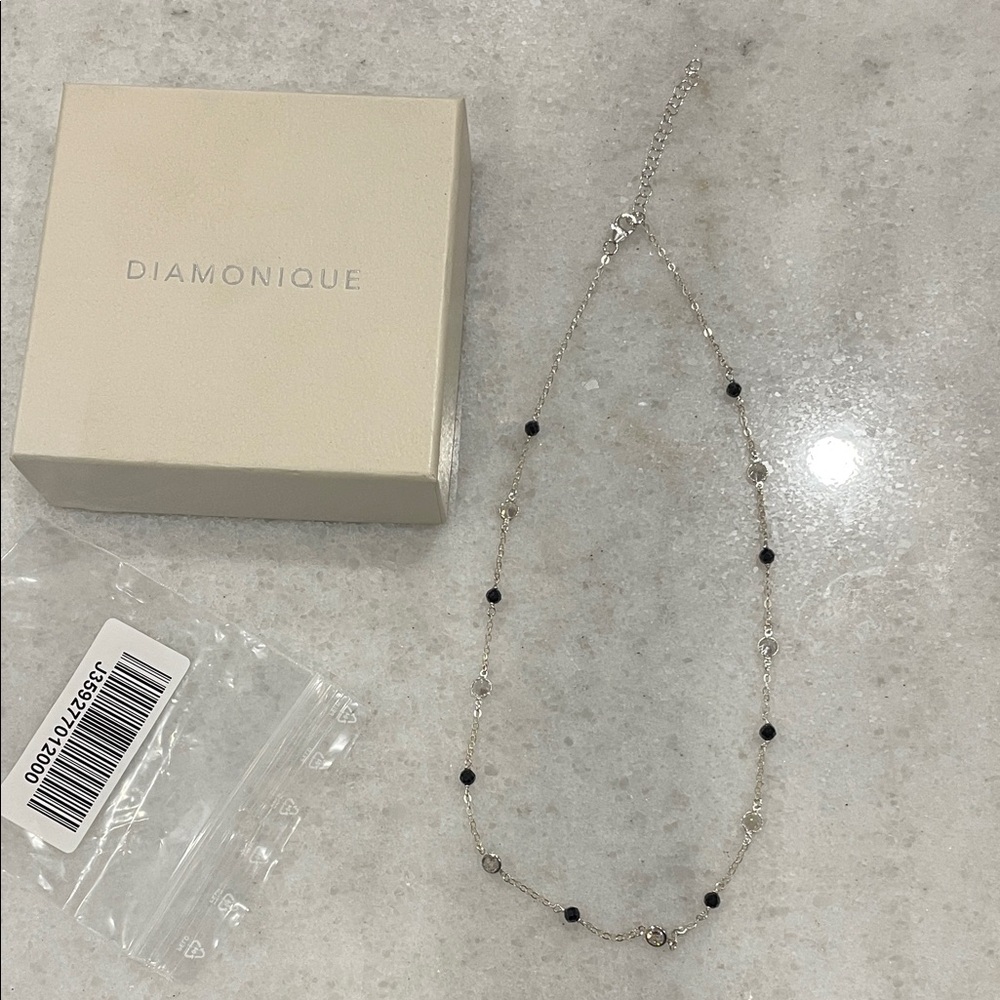 Diamonique Silver Necklace with Black Accents